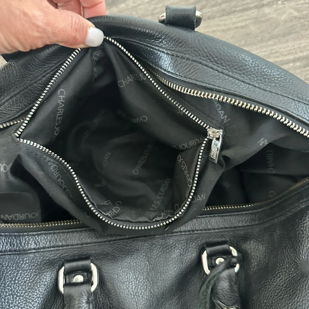 Charles Jourdan Black‎ Leather Duffel Bag